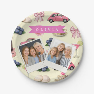 Personalized Cute Coquette Pink Cocktail Ribbon Paper Plate