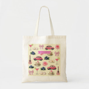 Personalized Cute Coquette Pink Cocktail Ribbon Tote Bag