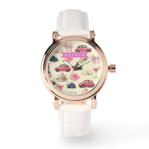 Personalized Cute Coquette Pink Cocktail Ribbon Watch