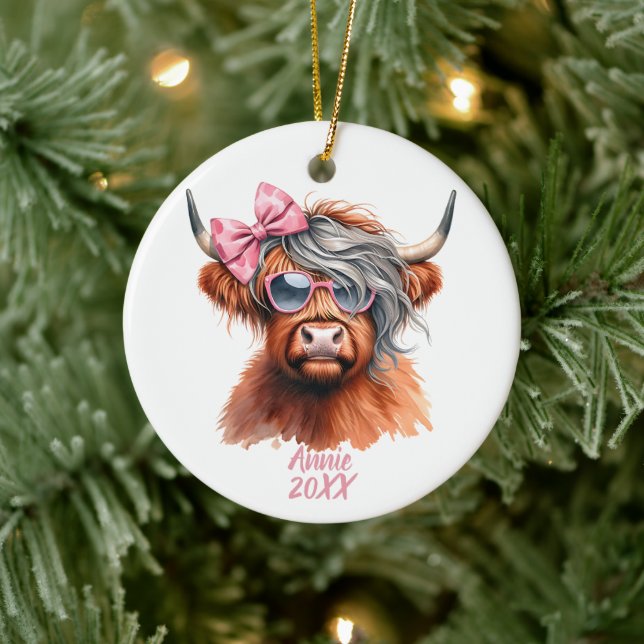 Personalized Cute Cow with Bow Ceramic Tree Decoration (Tree)