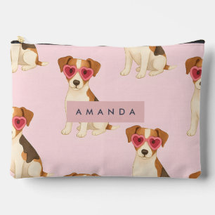 Personalized Cute Dog in Heart Sunglasses Accessory Pouch