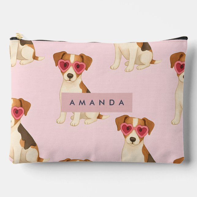 Personalized Cute Dog in Heart Sunglasses  Accessory Pouch (Front)