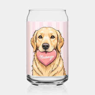Personalized Cute Dog with Pink Heart Can Glass