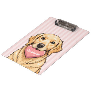 Personalized Cute Dog with Pink Heart Clipboard
