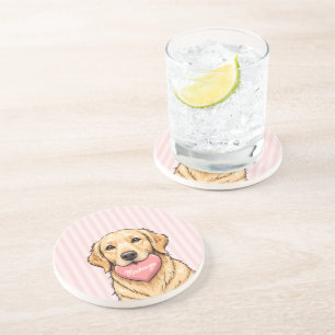 Personalized Cute Dog with Pink Heart Coaster
