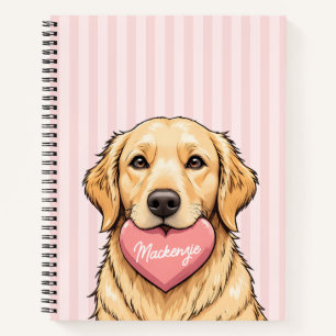 Personalized Cute Dog with Pink Heart Notebook