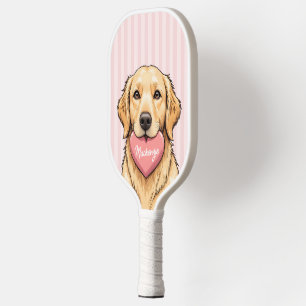 Personalized Cute Dog with Pink Heart Pickleball Paddle