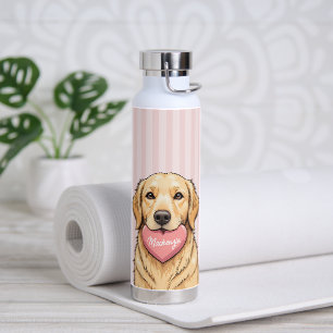 Personalized Cute Dog with Pink Heart Water Bottle