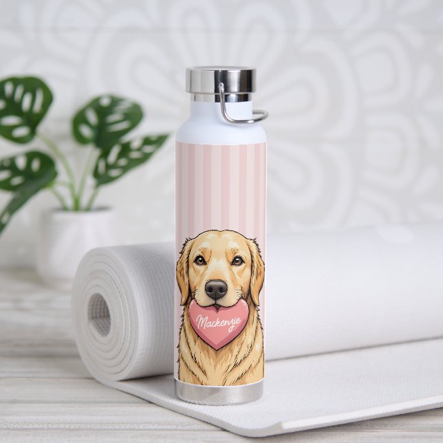 Personalized Cute Dog with Pink Heart Water Bottle (Yoga)