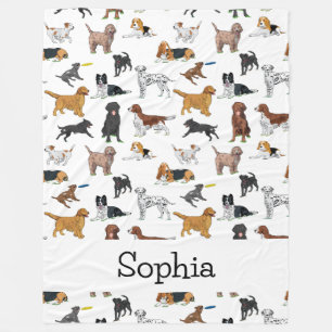 Personalized Cute Dogs Illustrations Pattern Fleece Blanket