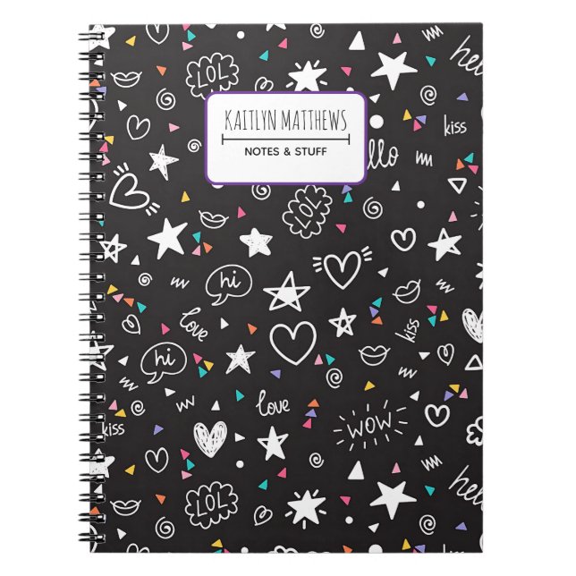 Personalized Cute Doodle Notebook with Name (Front)