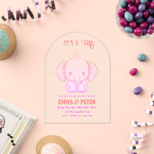 Personalized Cute Elephant Pink Baby Shower Acrylic Invitations