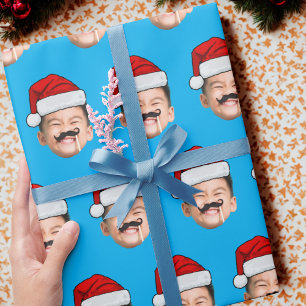 Personalized Cute Family Face Santa Hat Photo Xmas Wrapping Paper