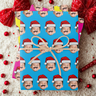 Personalized Cute Family Face Santa Hat Photo Xmas Wrapping Paper Sheet
