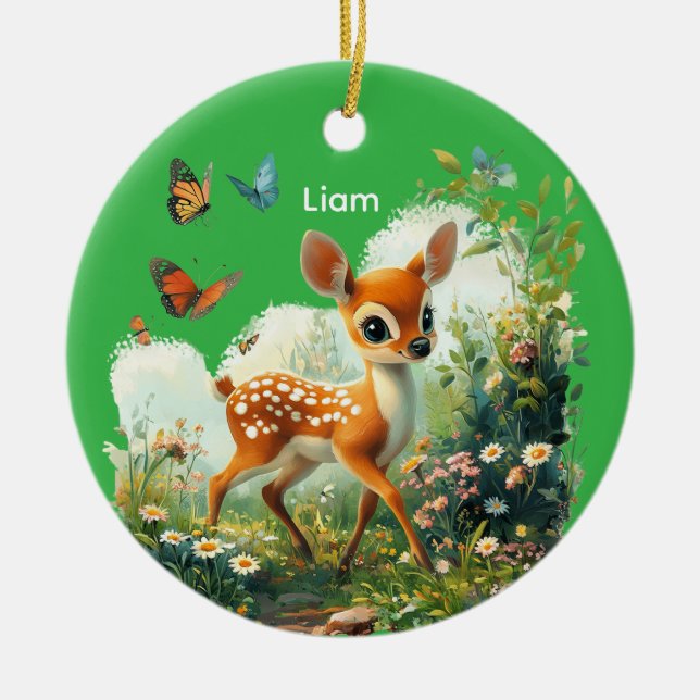 Personalized Cute Fawn Ceramic Tree Decoration (Front)