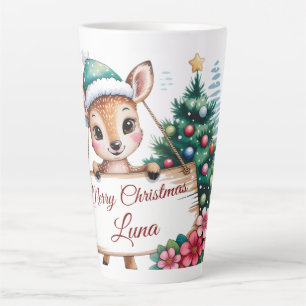 Personalized Cute Fawn Deer Merry Christmas Latte Mug