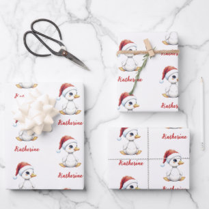 Personalized Cute Festive Christmas Goose Duck Wrapping Paper Sheet
