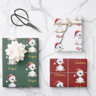 Personalized Cute Festive Christmas Goose Duck Wrapping Paper Sheet