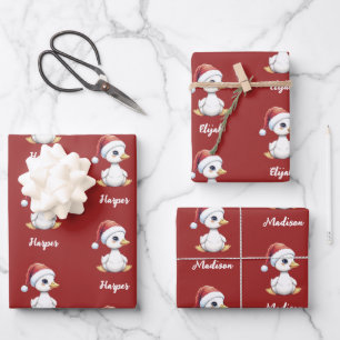 Personalized Cute Festive Christmas Goose Duck Wrapping Paper Sheet