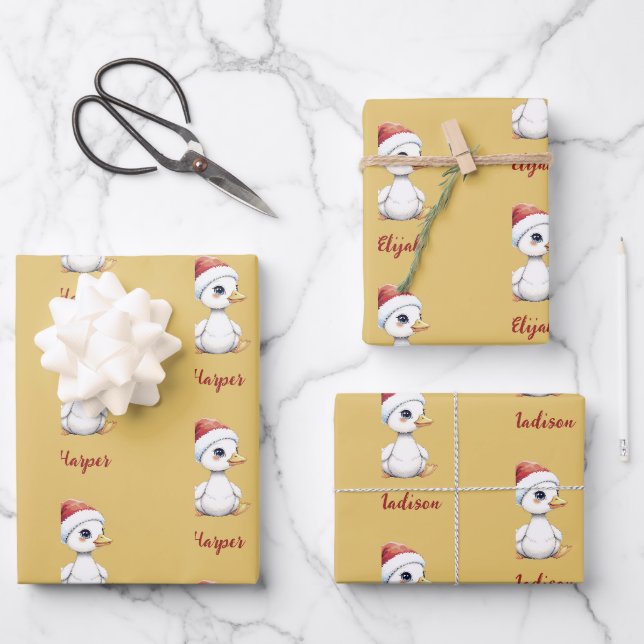 Personalized Cute Festive Christmas Goose Duck Wrapping Paper Sheet (Front)