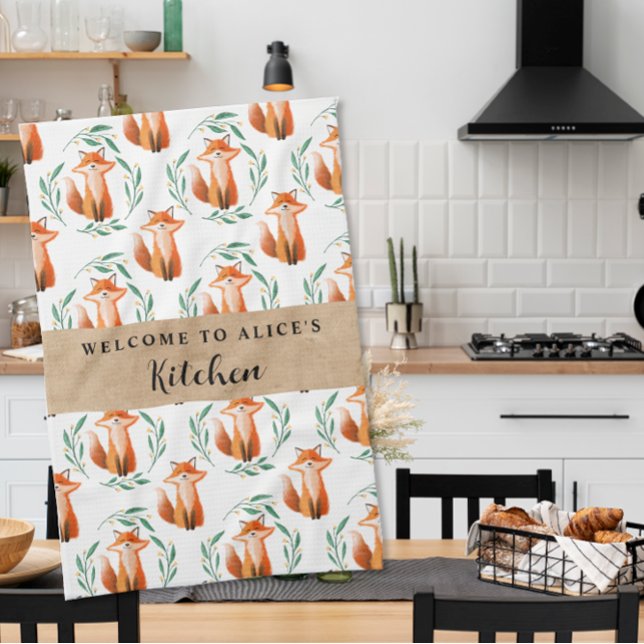 Personalized Cute Fox woodland kitchen  Tea Towel (Creator Uploaded)