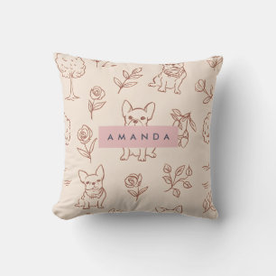 Personalized Cute French Bulldog Floral  Cushion