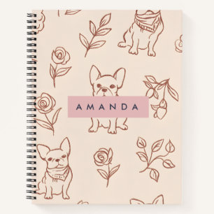 Personalized Cute French Bulldog Floral Notebook