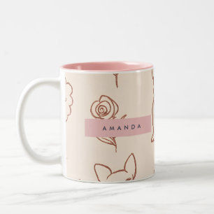 Personalized Cute French Bulldog Floral  Two-Tone Coffee Mug
