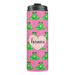 Personalized Cute Frog   Name in Heart Thermal Tumbler