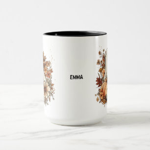 Personalized Cute Ghost and Black Cat Autumn Mug