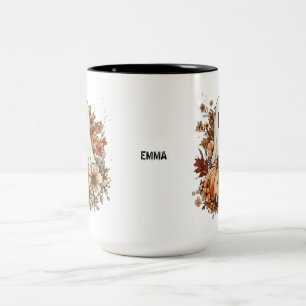 Personalized Cute Ghost and Black Cat Autumn Mug