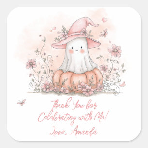 Personalized Cute Ghost Birthday Thank You Square Sticker