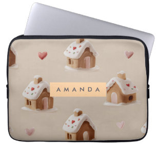 Personalized Cute Gingerbread House Pattern  Laptop Sleeve
