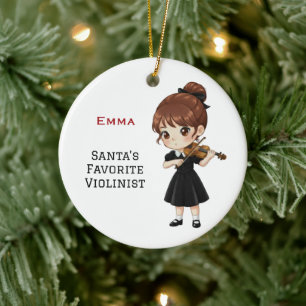 Personalized Cute Girl Playing Violin Ceramic Tree Decoration