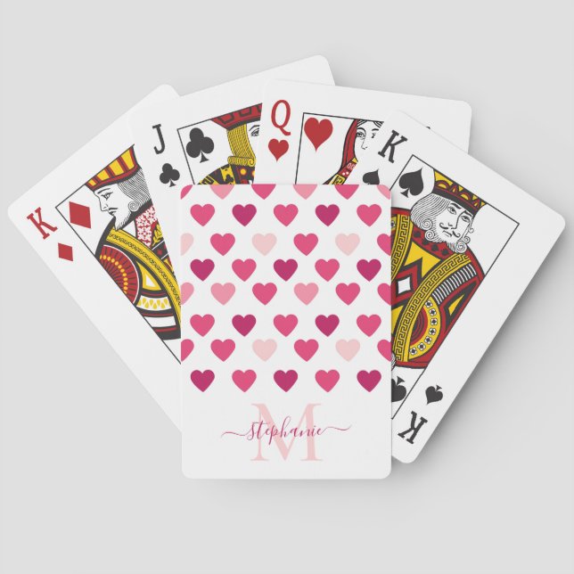 Personalized Cute Girly Pink Hearts Love Playing Cards (Back)