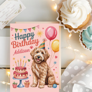 Personalized Cute Goldendoodle Birthday Card