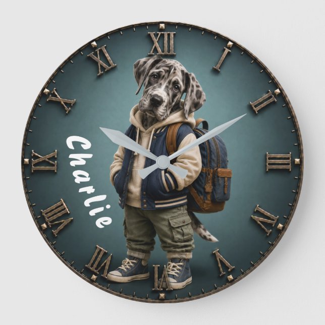 Personalized Cute Great Dane Puppy Backpack Large Clock (Front)