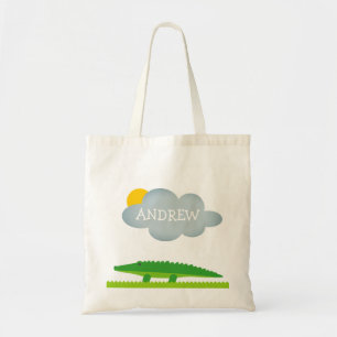 Personalized cute green crocodile kid's tote bag
