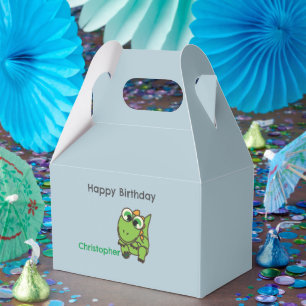 Personalized cute green dinosaurs blue birthday favour box