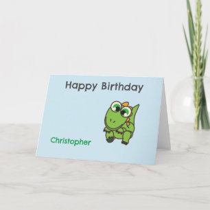 Personalized cute green dinosaurs blue birthday thank you card