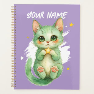 Personalized Cute Green Kitty Cat Planner