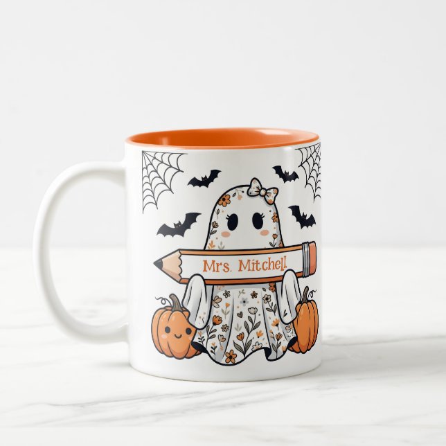 Personalized Cute Halloween Ghost Teacher Mug (Left)