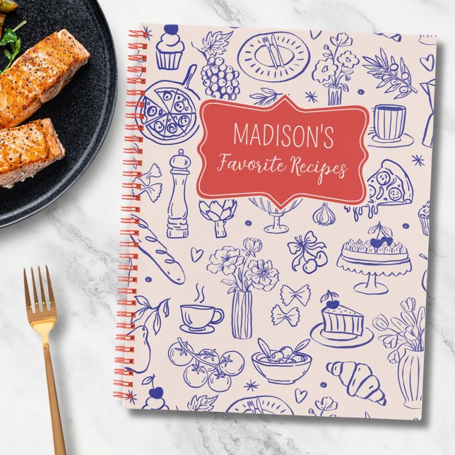 Personalized Cute Hand Drawn Food Flower Recipe Notebook (In situ)