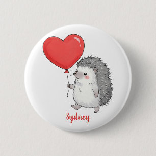 Personalized Cute Hedgehog with Heart Balloon 6 Cm Round Badge