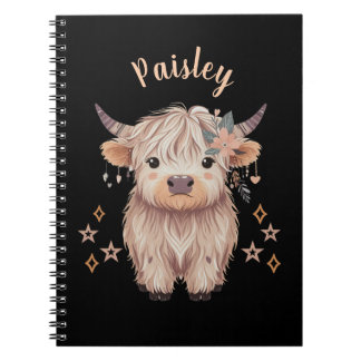 Personalized Cute Highland Cow Notebook Black