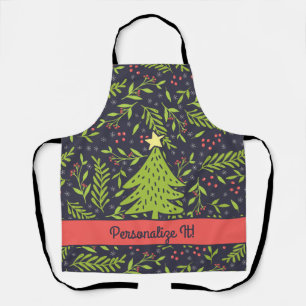 PERSONALIZED Cute Holiday Evergreens Apron