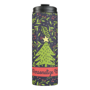 PERSONALIZED Cute Holiday Evergreens Thermal Tumbler