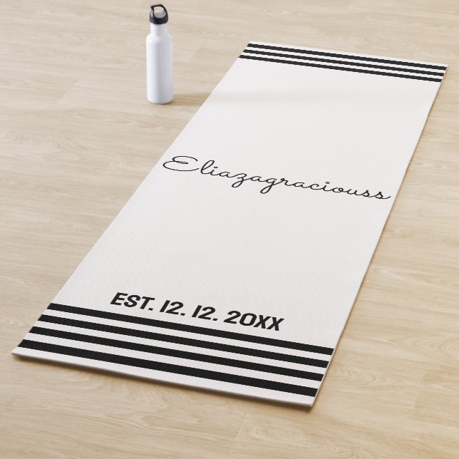 Personalized Cute Initial Name White B;ack Modern  Yoga Mat (In Situ)