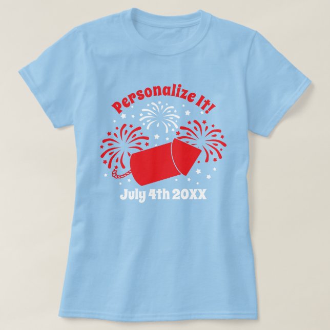 PERSONALIZED Cute July 4th Fireworks T-Shirt (Design Front)