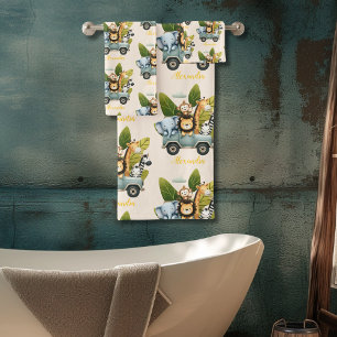Personalized Cute Jungle Animals Kids  Bath Towel Set